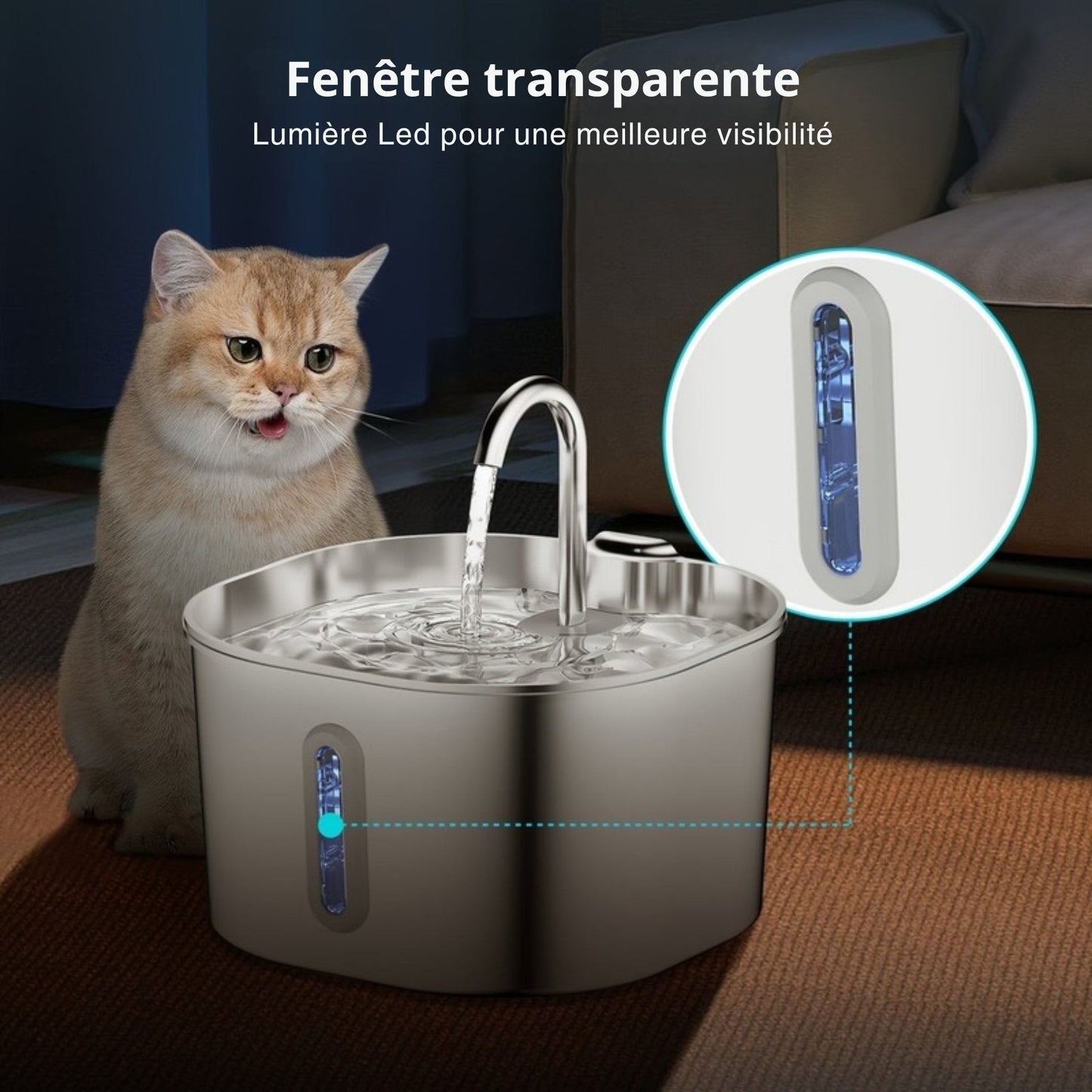 Fontaine 2.2L inox ultra-silencieuse pour chat & petit chien